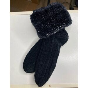 Black Thermal Ankle Socks Black & Silver Tinsel Cuffs – Cozy Holiday Sparkle
